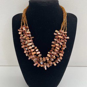 Amber died abalone shells three strand 70's chunky AB beach necklace.